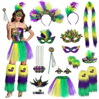 Ensemble de costumes à paillettes pour le Mardi Gras, vert, violet, or, tenue de performance pour fête de carnaval et danse
