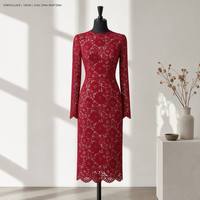Tissu en dentelle extensible florale YY Premium 145 cm, mélange coton-viscose, bord festonné, dentelle rouge pour robe de mode, vente en gros