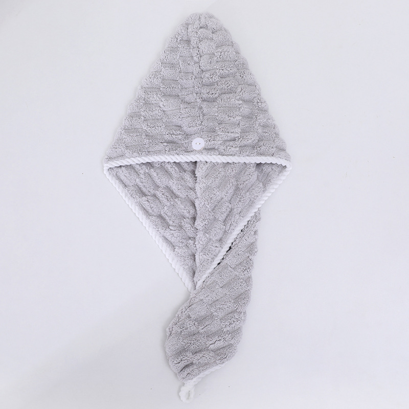 Gorro de secado para cabello gris, una sola capa, 25x65cm (borde acanalado blanco).