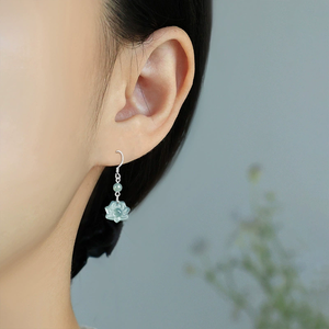 Pendientes Clásicos de Jadeíta Natural de Grado A, Diseño de Flor de Loto Azul, Hechos con Plata S925 y Jade de Grado Hielo, para Mujer, Regalo - Product Image 2
