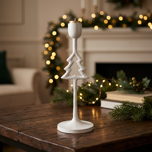 Artisan Design CH563 Aluminum Handmade Candle Holder for Home Decoration and Christmas Tabletop Decor with White Finish - Product Image 1