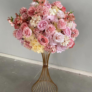 Nueva flor elegante flor bola soporte trompeta florero mesa boda centro de mesa seda rosa roja bolas de flores artificiales - Product Image 6