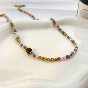 Collier bohème rétro couleur mélangée pierre naturelle oeil <span class=keywords><strong>de</strong></span> tigre pierre coquille Zircon collier <span class=keywords><strong>de</strong></span> perles collier en acier inoxydable accessoires pour femmes - Product Image 2