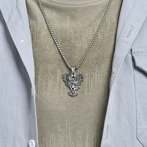 yunnique retro style Archangel Saint Michael <b>titanium</b> steel pendant men's niche design artistic versatile colorfast - Product Image 2