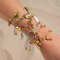 Pulseras de Cadena de Cuerda Trenzada Hechas a Mano, Diseño Boho de Playa, de Acero Inoxidable, Resistentes al Agua, Estilo Religioso, Unisex, a la Moda, Venta al por Mayor