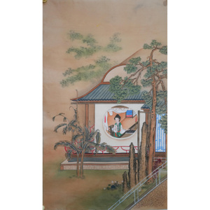 Arte Murale Orientale per Soggiorno, Dipinto Tradizionale Cinese con Figure, "Signora nel Cortile", Arte Murale in Stile Antico, Pergamena Dipinta a Mano - Product Image 3