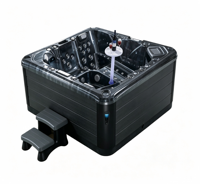 Spa extérieur moderne, baignoire carrée avec massage par remous, blanc, capacité 3 personnes, design compact