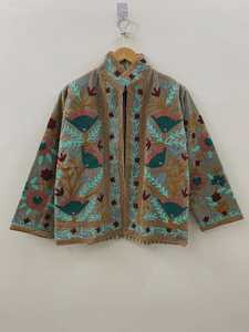 Women's Handcrafted <b>Velvet</b> <b>Jacket</b> with Animal Print Suzani Embroidery Eco-Friendly Cotton Filled Winter Coat - Product Image 1