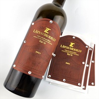 Etiqueta Autoadhesiva Personalizada de Fábrica para Botellas de Vino, con Relieve en Dorado, Rollo de Etiquetas de Cuero PU con Pedrería