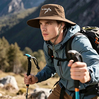 Topi Bucket Cokelat Lebar dengan Pelindung Matahari UPF 50+, Tahan Air, Bernapas, Tali Dagu yang Dapat Disesuaikan, untuk Hiking Luar Ruangan, Bordir Kustom