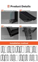 Porte pliante en verre noir à isolation thermique en aluminium sans perçage, effet pin naturel élégant