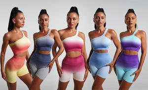 सेक्सी जिम पहनने वाली महिला कसरत सेट एक कंधे का खेल ब्रा + स्क्रैच शॉर्ट्स योग शॉर्ट्स सेट - Product Image 2
