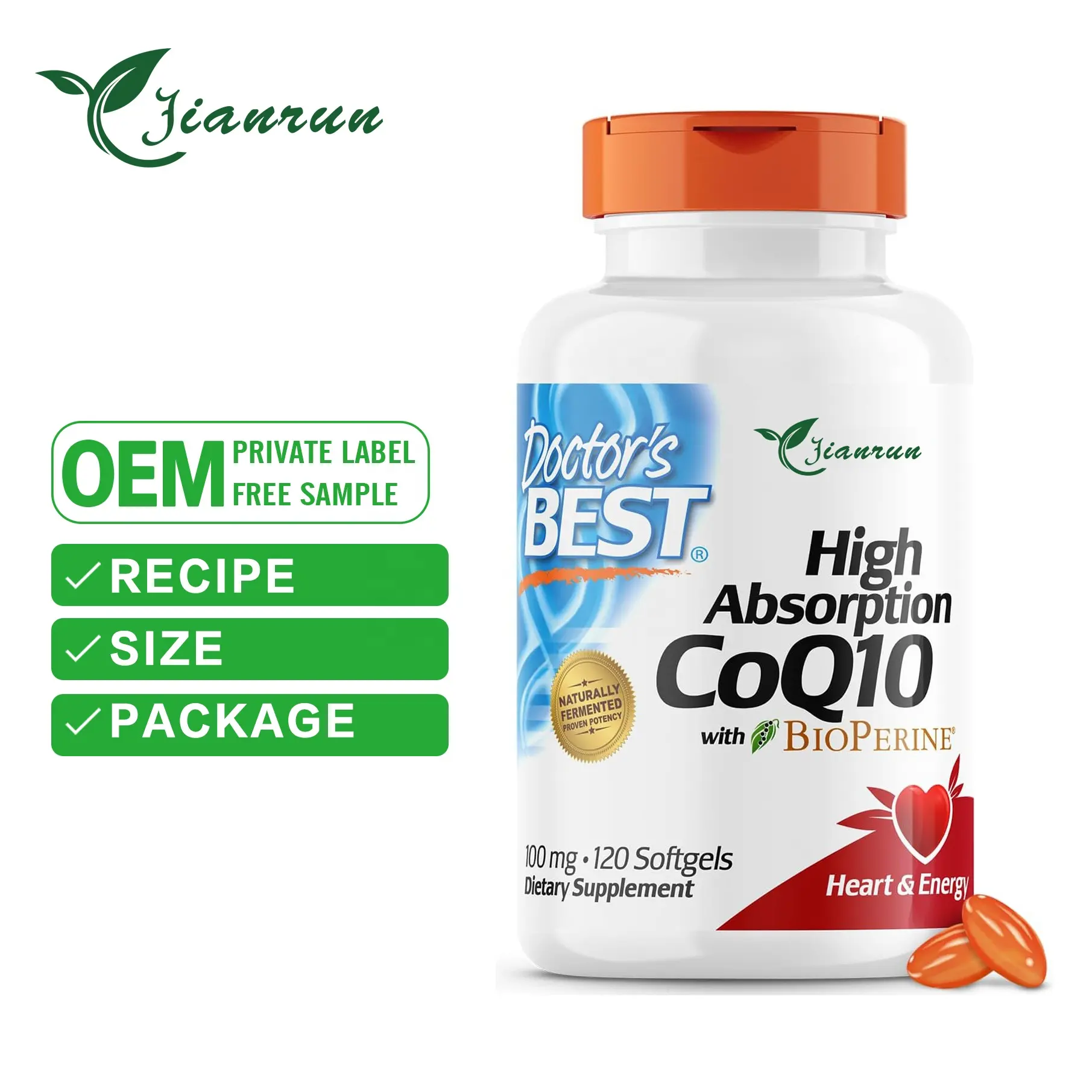 CoQ10 ביו-פרין מותסס טבעי אנרגיה לבריאות CoQ10 רך ג'ל אנרגיה