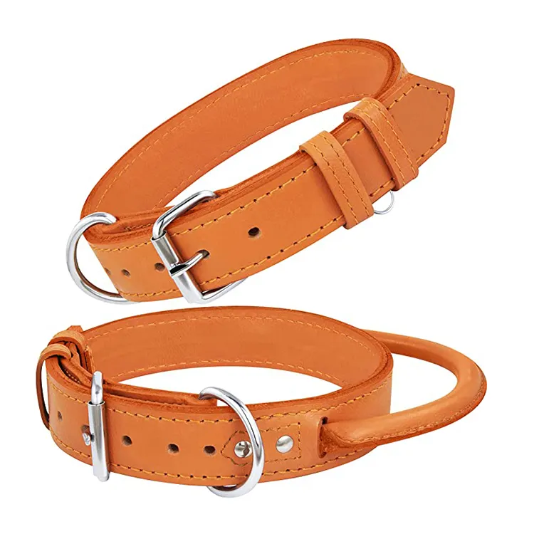 Quality Custom Genuine Leather Dog Collars Durable Training Collars For Medium Large Dogs Pets With Control Handle