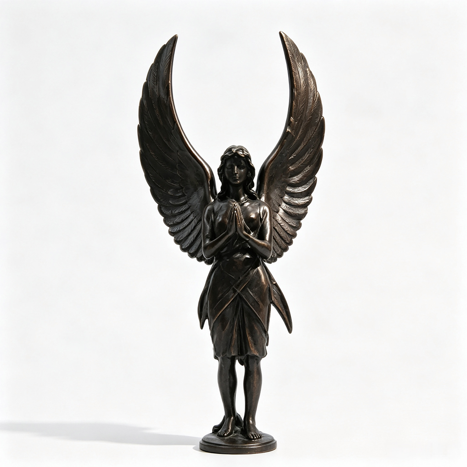 Bronze Female Praying Angel Statue Standing with Wings Spread Wide ...