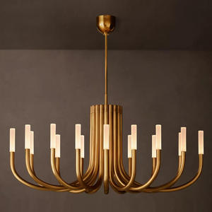 Lustres en laiton massif de 50 pouces au design italien, éclairage moderne pour la maison, simple, LED, 10 lumières, laiton doré, lustre de luxe - Product Image 1