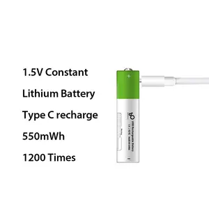 Venta caliente 1,5 V batería de litio de tipo C USB recargable 550mWh AAA baterías USB de carga de batería de ion de litio con puerto de tipo-C