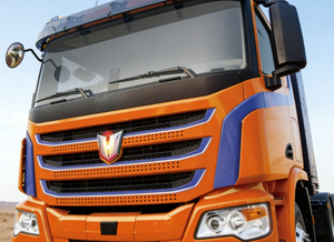 Sany Semi-<b>Trailer</b> Heavy Duty Orange Blue Front View Highway Driving - Product Image 3