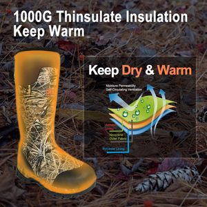 Bottes de chasse isolées et imperméables pour hommes, 1000G Thinsulate, <span class=keywords><strong>néoprène</strong></span> 5 mm, caoutchouc camouflage, tige de 17 pouces, antidérapantes - Product Image 6