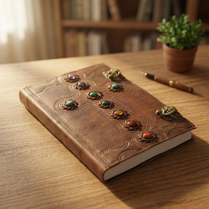 9 Libro encuadernado grande de cuero con piedra multicolor, Boceto hecho a mano 9 Diario de cuero con piedra multicolor Cuaderno Diario de cuero - Product Image 3