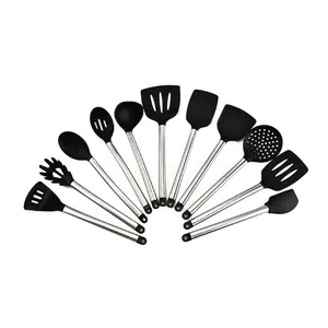 硅胶材料和器皿类型带不锈钢手柄的硅胶厨具/带S/S手柄的硅胶烹饪工具组