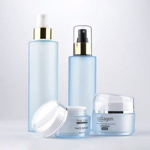 HAPUTA Custom Blue PET Skincare Packaging Bottle Set Spray Pump Bottle Cream Jars Plastic Bottle Set
