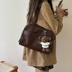 Bolso tipo almohada de estilo coreano para mujer, bolso de mano marrón de gran capacidad para ir al trabajo, cierre con cremallera de Color sólido - Product Image 1