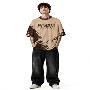 Ensemble de t-shirts pour hommes à effet teinté, manches courtes, col rond, imprimé, décontracté, streetwear, vêtements d'été - Product Image 1