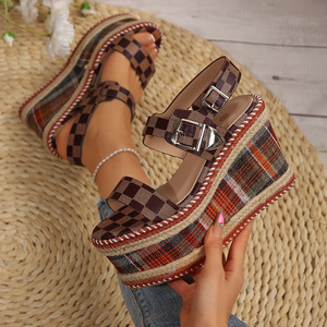 Women European American Style Wedge Square Toe Open-Toe <b>Sandals</b> Summer New Thick-Soled Roman <b>Sandals</b> - Product Image 3