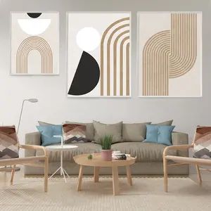Dekorasi kamar tidur, gaya krim Nordic sederhana geometris abstrak garis Modern kanvas cetak seni dekorasi untuk dekorasi kamar tidur