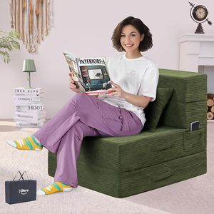 <span class=keywords><strong>Canapé</strong></span>-lit pliant simple <span class=keywords><strong>convertible</strong></span> 4 en 1 avec <span class=keywords><strong>matelas</strong></span> et oreiller rectangulaire, housse lavable en machine - Product Image 1
