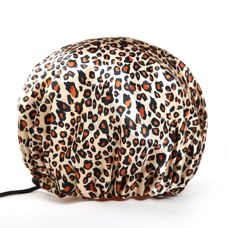 Регулируемая многоразовая Женская двухслойная водонепроницаемая шапочка для душа с леопардовым принтом, 35 см