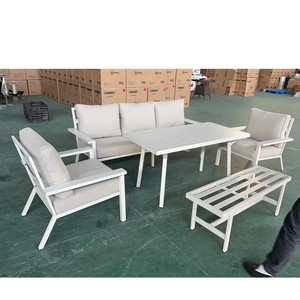 Muebles de patio Juego de sofás de comedor bajos de aluminio de 6 piezas-Juego de muebles de jardín de exterior K.D con cojín - Product Image 5