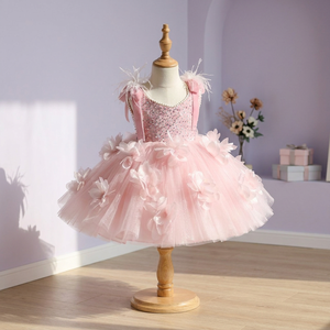 Vestido de Tul Largo Rosa Brillante para Niña, Estilo Princesa, Premium, Suave, Ligero, Transpirable, Cómodo, Ideal para Bodas - Product Image 3