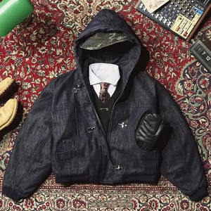 Chaquetas Vaqueras de Mezclilla para <span class=keywords><strong>Hombre</strong></span>, Estilo Bombero, con Capucha, Cierre de Botones, Diseño Cuadrado, Desgastado, Vintage, Japonés, Fabricantes - Product Image 2