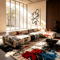 Canapé modulaire en tissu Teddy à motifs graffiti, canapé moderne créatif en forme de L pour salon
