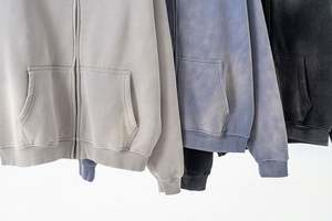 Yingling 332g Cotton Custom Hoodies <b>Men</b> Vintage DTG Big Pattern 100% Cotton Full Zip up <b>Hoodie</b> O Drawstring Zip <b>Hoodie</b> - Product Image 5