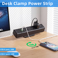 Regleta de escritorio con abrazadera, carga rápida USB-C de 18W, 3 tomas de CA de EE. UU., protector contra sobretensiones, extensión de enchufe para escritorio de oficina, venta al por mayor