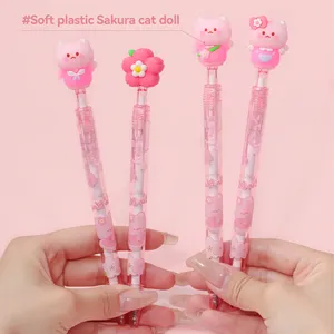 KUKI 0.5mm 귀여운 작은 핑크 사쿠라 고양이 아이들을위한 지울 수있는 젤 펜 지우개