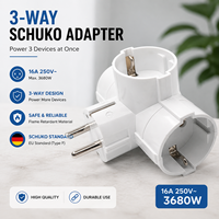Adaptateur Schuko 3 voies, 3 prises de type F avec mise à la terre, conception de concentrateur central à angle de 90 degrés, 16A 250V, blanc mat, compact