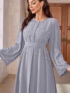 R-360 하이 퀄리티 이슬람 여성의 겸손한 아바야 원피스 말레이시아에서 직접 진주 아름다운 도매 니트 의류 - Product Image 6