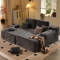 Canapé modulaire moderne surdimensionné en velours côtelé, compressé sous vide, sans structure, avec double chaise longue convertible, rembourré pour villa