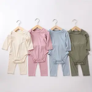 Ropa De Bebe Quần Áo Bé Trai Bé Gái Unisex Trang Phục 0-12 Tháng Bộ Áo Liền Quần Xuân Thu Hai Mảnh Áo Liền Quần Màu Trơn Cho Bé