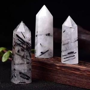 Natuurlijke Zwarte Ruatiled Kwarts Ruwe Steen Gepolijst Punt Kristallen Kolom Milieuvriendelijke Mascotte Home Office Decoratie - Product Image 1