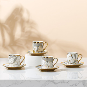 Light Luxury Gold Rim Ceramic Coffee Cup Saucer Set Nordic Style Modern Design Heat-Resistant Gift <b>Box</b> Pack - Product Image 1