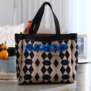 Bolso de mano de playa tejido con entramado de diamantes personalizado de gran capacidad para mujer, bolso de hombro tejido informal para compras, bolso de punto - Product Image 3
