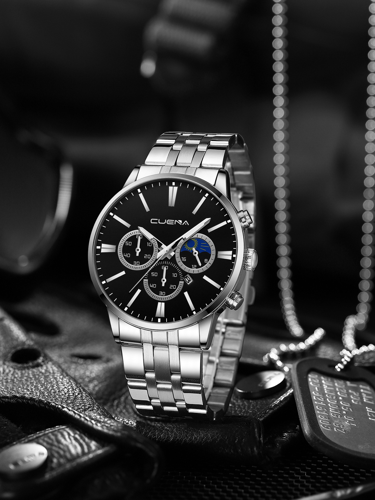 Orologio Cronografo Uomo Al Quarzo – Quadrante Analogico Con Data, Cinturino In Acciaio Inox, Impermeabile 3 ATM, Numeri Romani