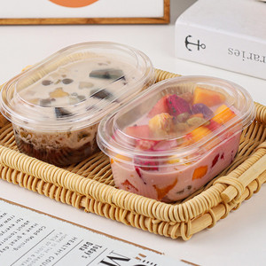 transparent clear cheese ice cream fruit cake mousse packaging box container rectangle PET oval plastic package box with lid