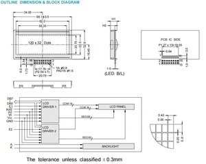 새로운 74.8*28.8 그래픽 도트 매트릭스 스크린 모듈 120x32 <span class=keywords><strong>LCD</strong></span> 디스플레이 12032 교체 PG12032A - Product Image 3