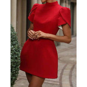 Elegante Mini abito da donna con fiocco e scollo a maniche corte abiti da sera a trapezio stile femminile - Product Image 1